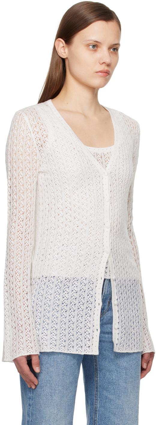 CHLOÉ Lace-knit Silk-linen Cardigan In Blanc Product Image