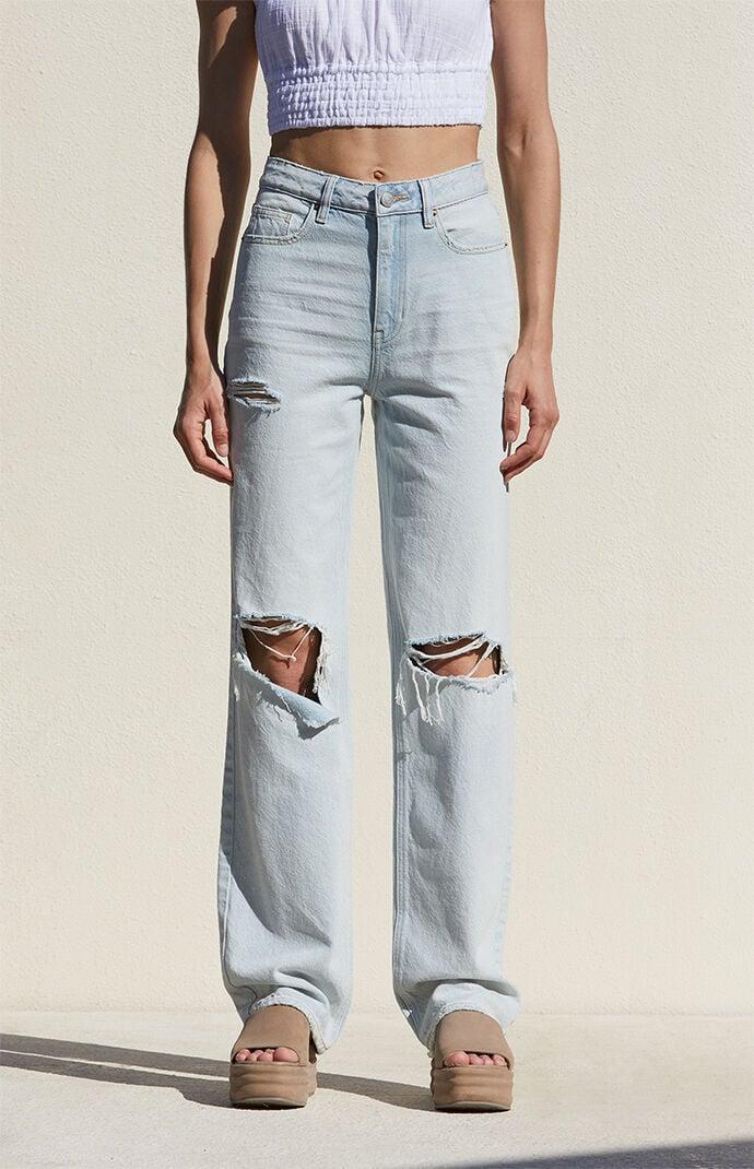 Women's Light Indigo Ripped '90s Boyfriend Jeans Product Image