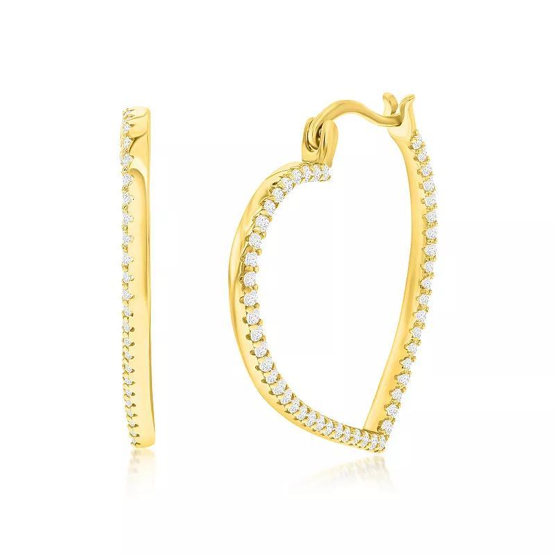 Argento Bella Sterling Silver Cubic Zirconia Heart Hoop Earrings, Womens, Gold Tone Product Image