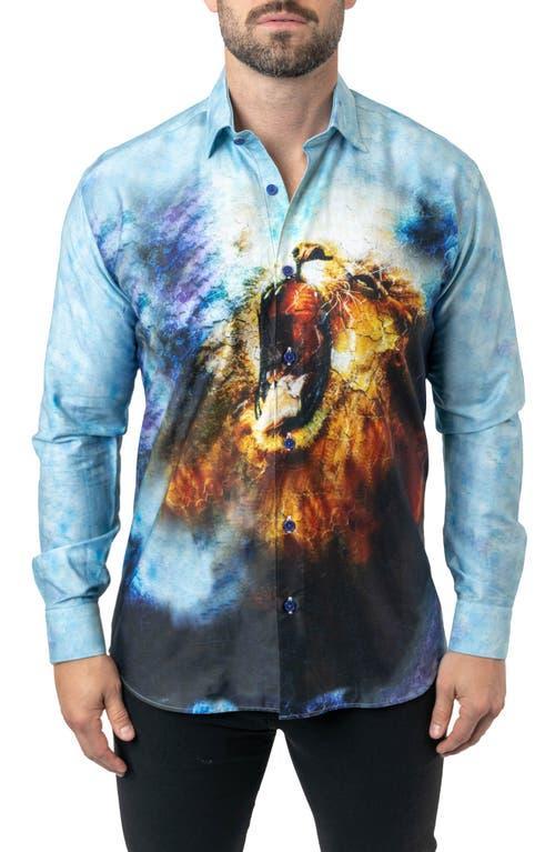 Maceoo Fibonacci Lionmozaic 06 Blue Contemporary Fit Button-Up Shirt Product Image