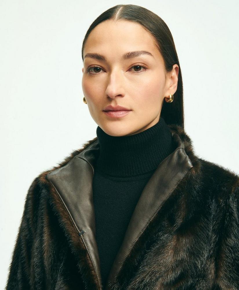 Faux Fur Belted Mock Neck Coat Product Image