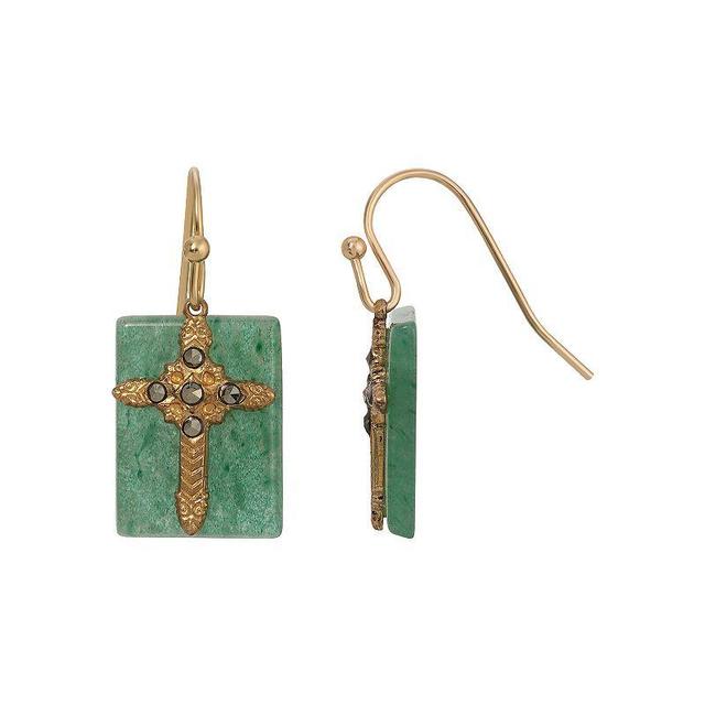 Symbols of Faith Gold Tone Semi-Precious Cross Drop Earrings, Womens, Blue Product Image