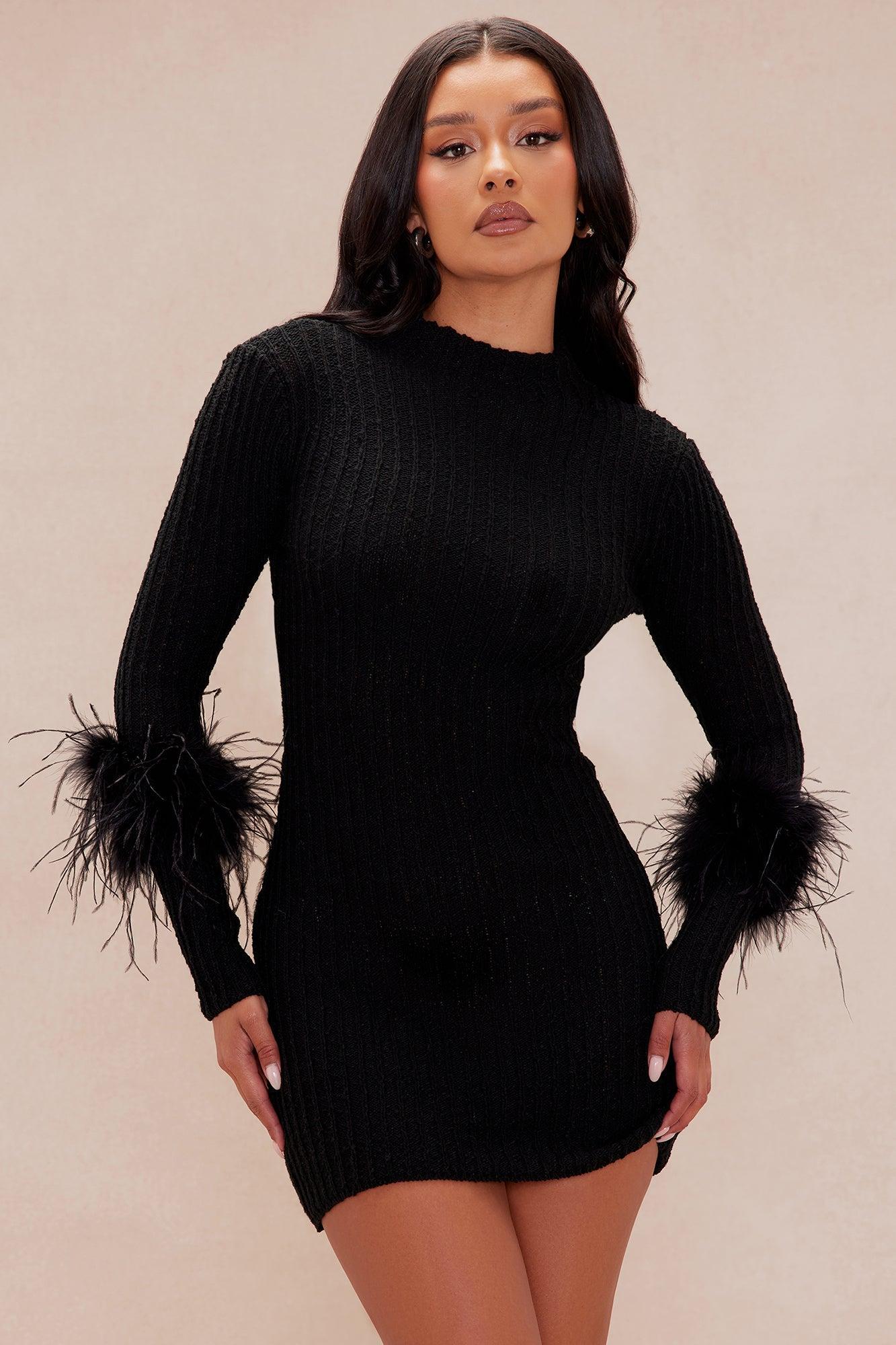 Hannah Feather Sweater Mini Dress - Black Product Image