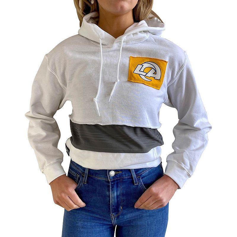 Womens White Los Angeles Rams Crop Pullover Hoodie Product Image