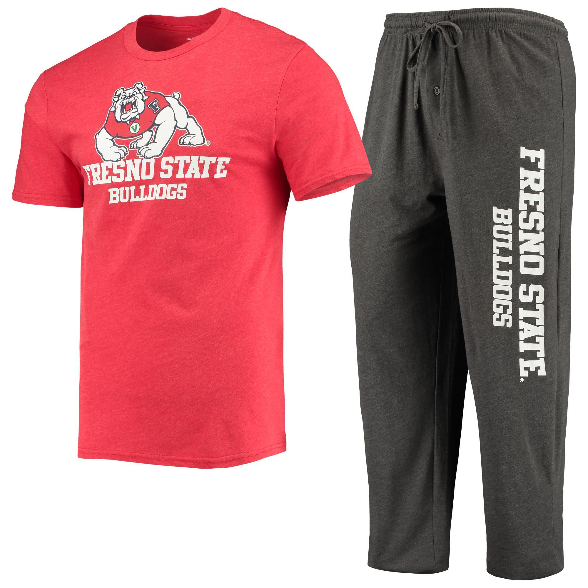 Mens Concepts Sport Heathered Charcoal/Red Fresno State Bulldogs Meter T-Shirt & Pants Sleep Set Grey Product Image