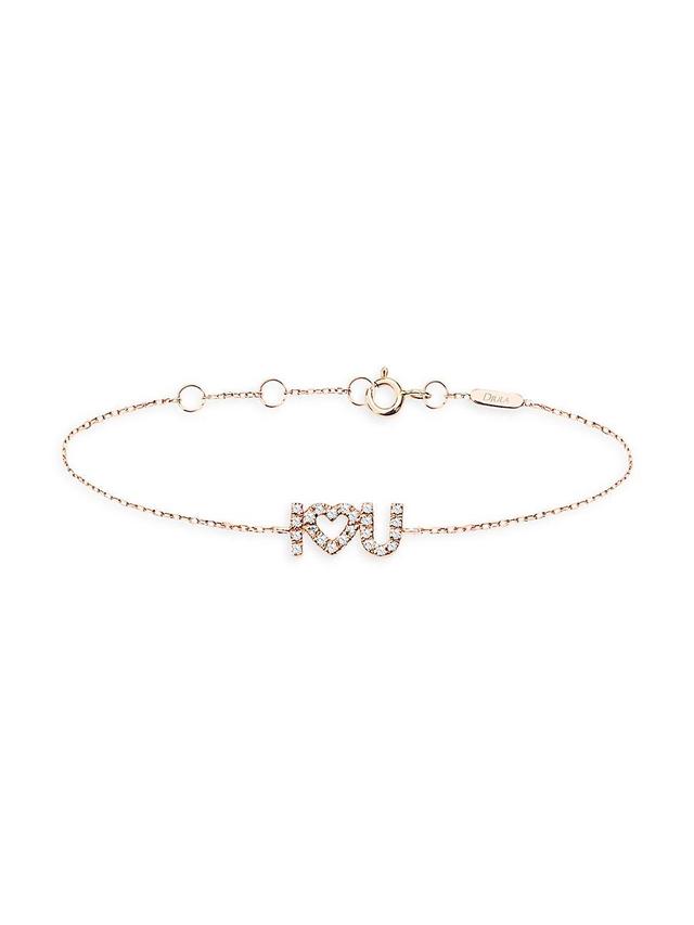 Womens 18K Rose Gold & Diamond I Love U Chain Bracelet Product Image