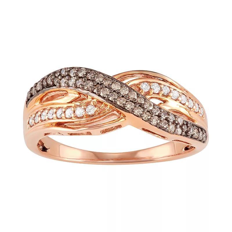 14k Rose Gold Over Silver 1/3 Carat T.W. Brown & White Diamond Ring, Womens Silver Tone Product Image