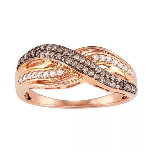 14k Rose Gold Over Silver 1/3 Carat T.W. Brown & White Diamond Ring, Womens Multicolor Product Image