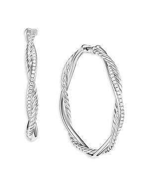 David Yurman Petite Infinity Hoop Earrings in Silver with Diamonds, 4mm, 1.65"L Product Image