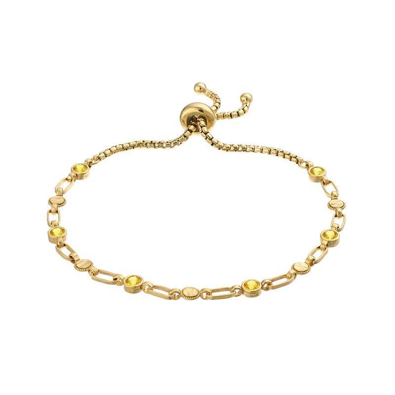 Kristen Kesho Sterling Silver Lab-Created Yellow Sapphire & Round Link Adjustable Bolo Bracelet, Womens Gold Tone Product Image