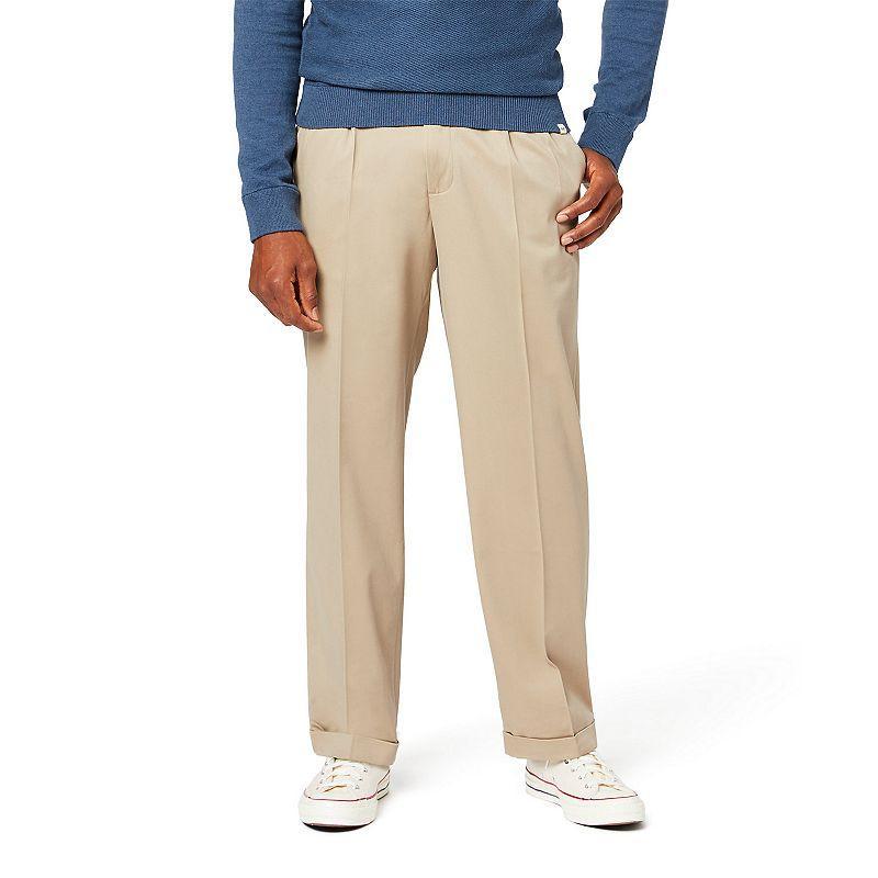 Dockers Mens Comfort Relaxed Pleated Cuffed Fit Khaki Stretch Pants Product Image