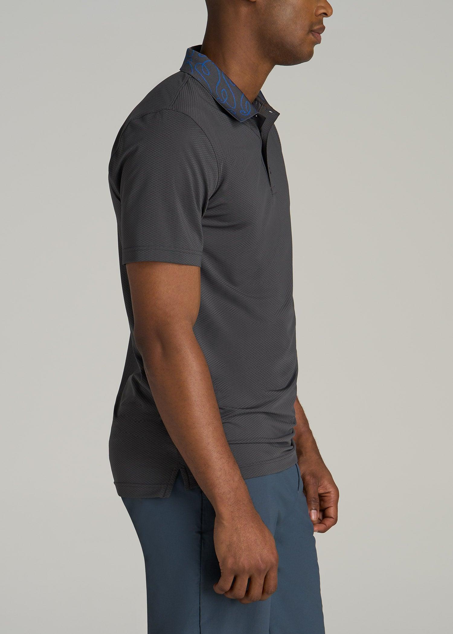 Jacquard Knit Collar Golf Polo Shirt for Tall Men in Steel Grey Male Product Image