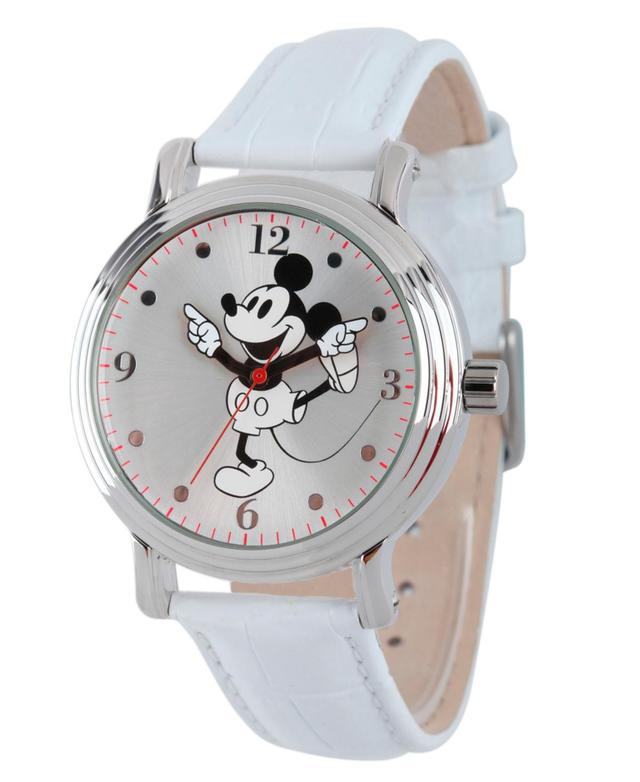 Disneys Mickey Mouse Womens Leather Watch, White Product Image