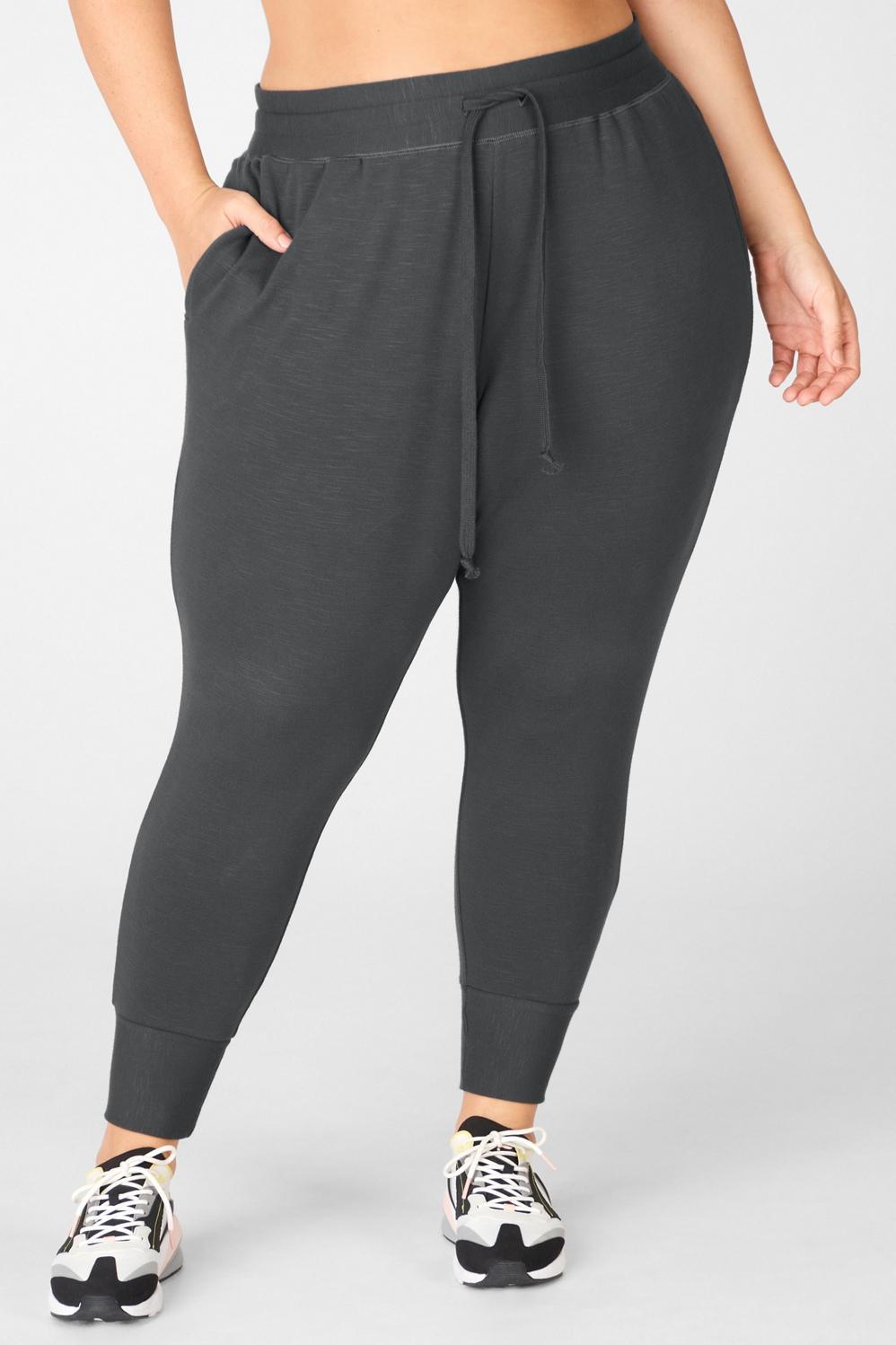 Fabletics Luxe Terry Jogger Womens black plus Size 4X Product Image