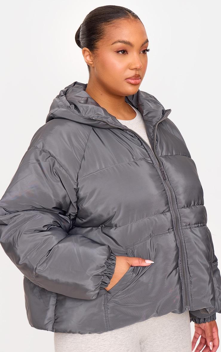 Plus Charcoal Hooded Quilted Puffer Coat Product Image