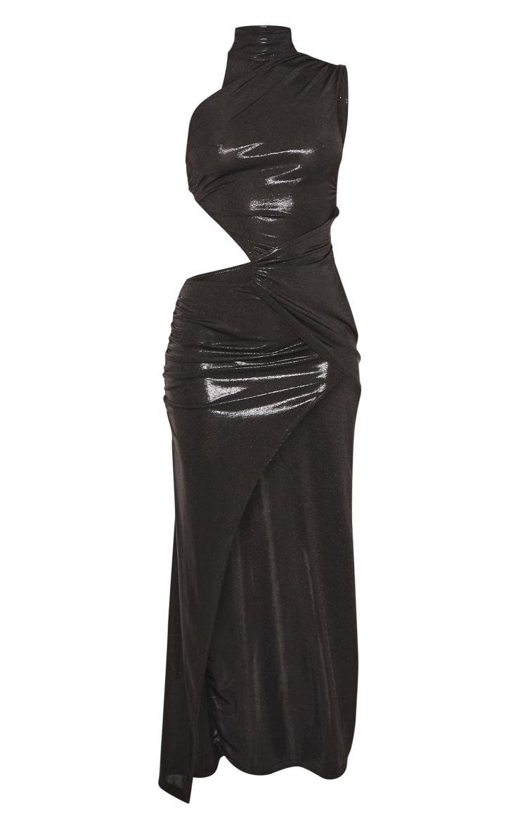 Black Metallic Asymmetric Cut Out Maxi Dress Product Image