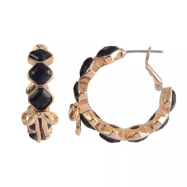 Emberly Gold Tone Black Stone Bow Hoop Earrings, Womens Product Image