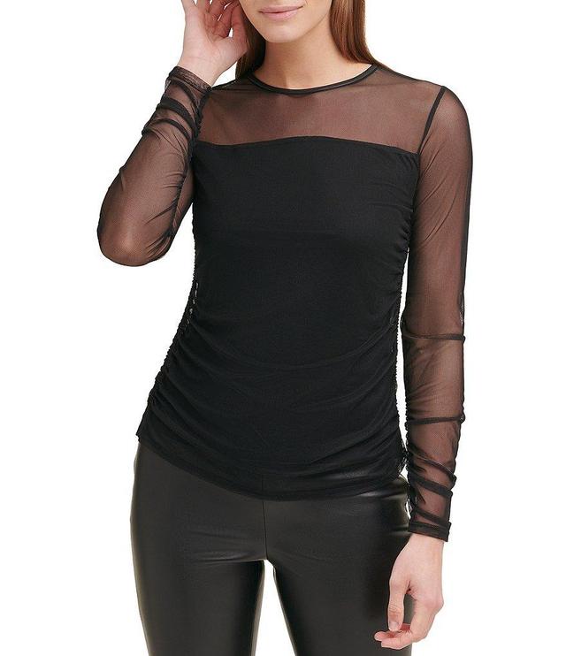 DKNY Mesh Crew Neck Long Sleeve Top Product Image