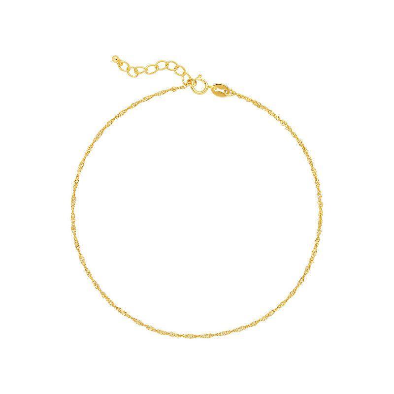 PRIMROSE 18k Gold Over Silver Singapore Chain Anklet, Womens Yellow Gold Tone Product Image