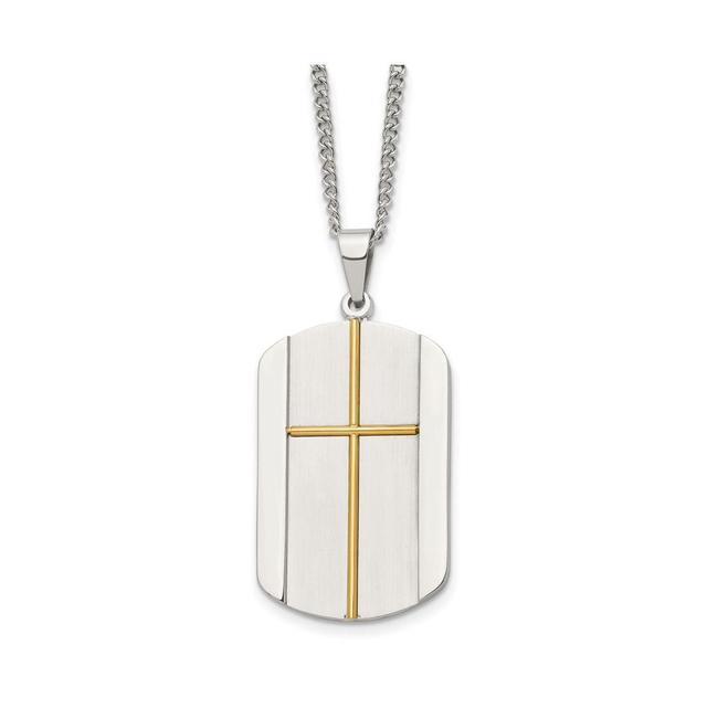 Chisel Brushed Yellow Ip-plated Cross Dog Tag Curb Chain Necklace Product Image