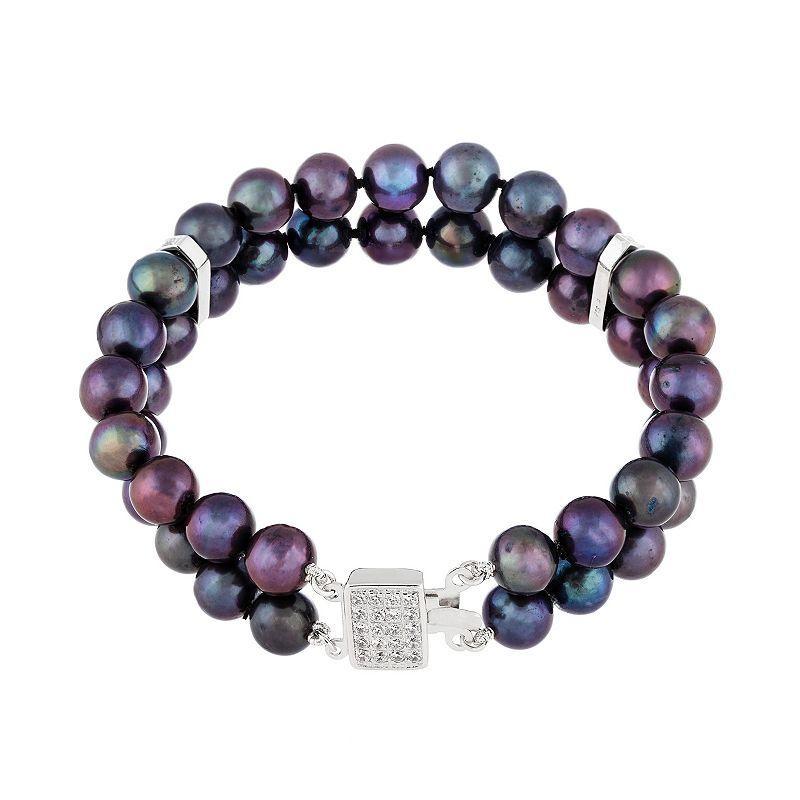 Freshwater Cultured Pearl & Cubic Zirconia Double Row Bracelet, Womens Black Product Image