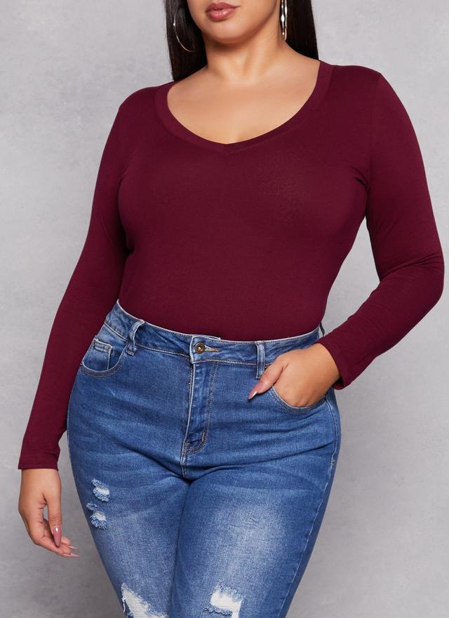 Womens Plus Size Basic Long Sleeve V Neck Tee Product Image