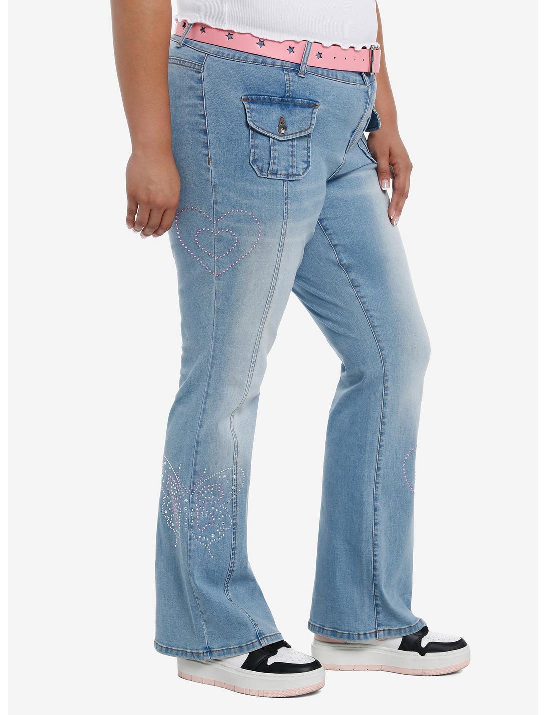 Sweet Society Pink Rhinestone Star Belt Low-Rise Jeans Plus Size Product Image