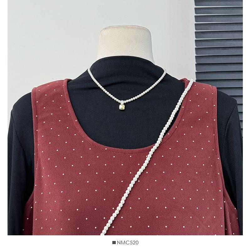 Set: Dotted Tank Dress + Mock-Neck Tee Product Image