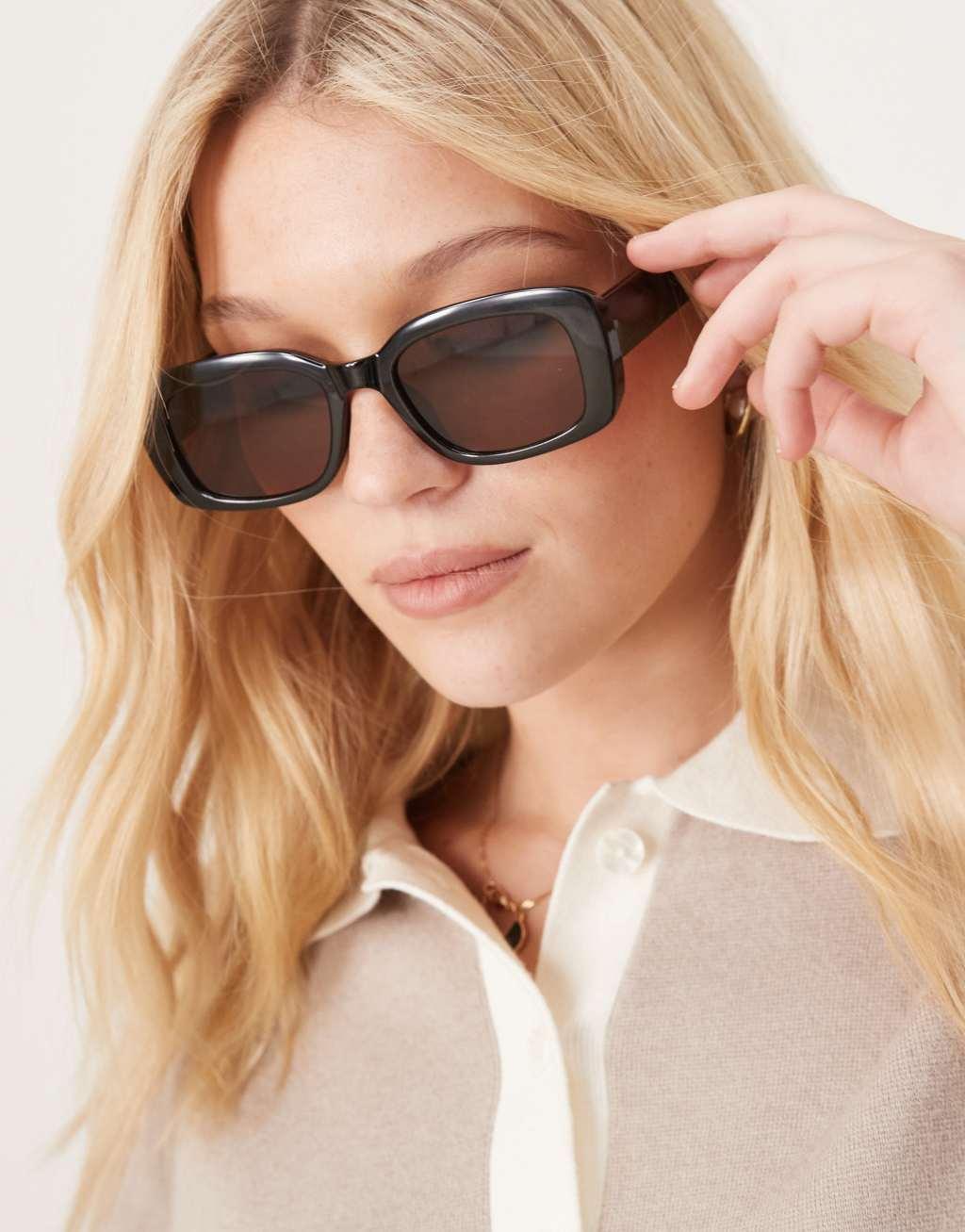 ASOS DESIGN chunky mid square sunglasses in black Product Image