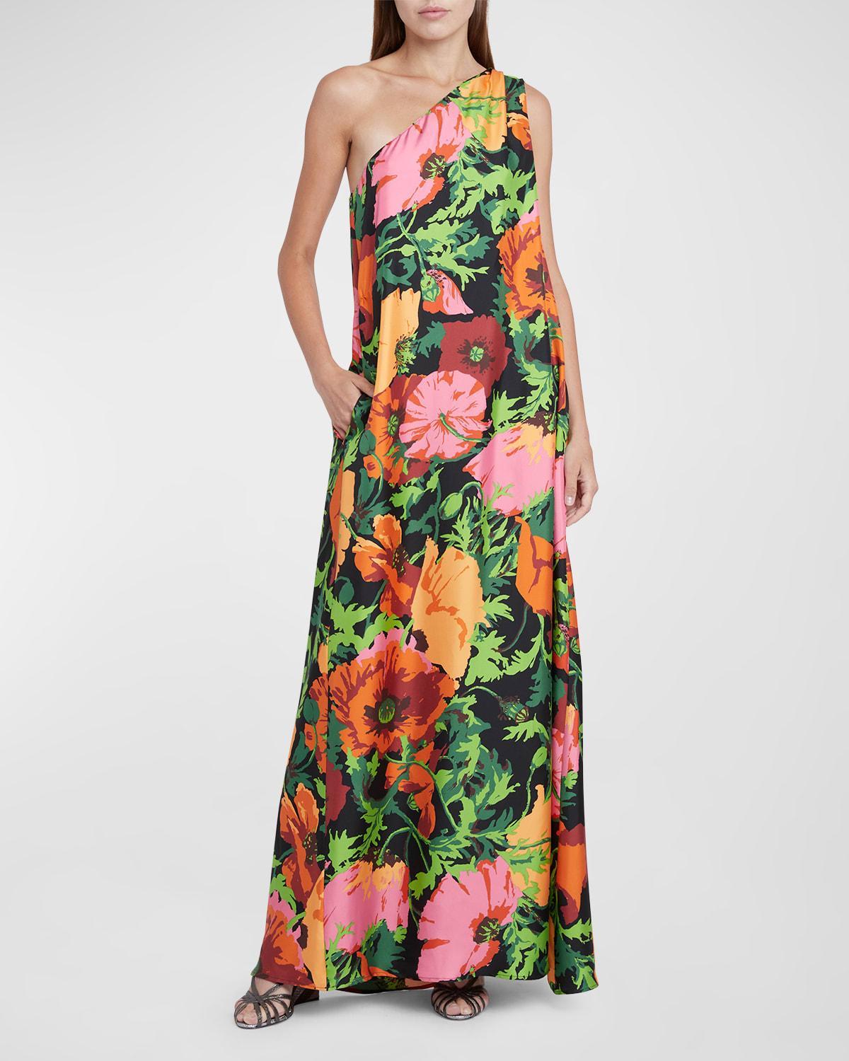 Roy Floral One-Shoulder Maxi Silk Twill Dress Product Image