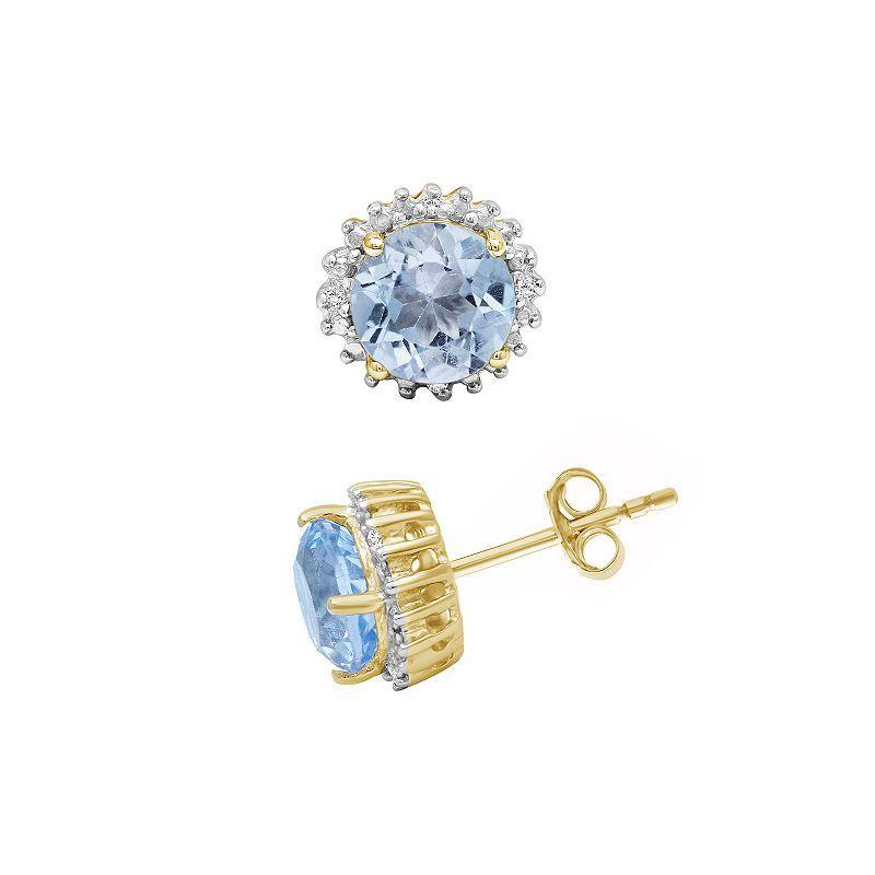 Jewelexcess 14k Gold Over Silver Sky Blue Topaz & Diamond Accent Earrings, Womens, Gold Tone Product Image