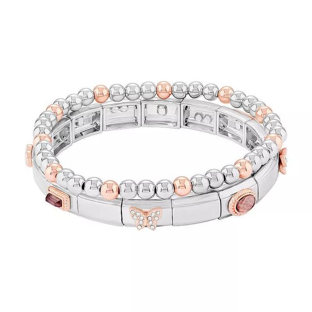 Brilliance Two Tone Multi-Color Glass Stone Double Stretch Bracelet Duo Set, Womens, Silver Tone Team Product Image