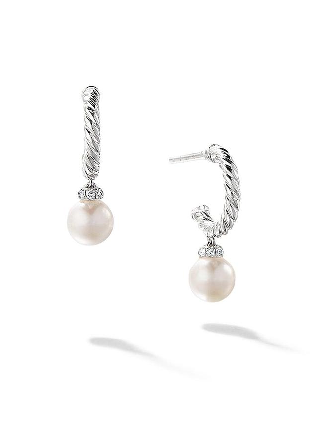 Womens Petite Solari Hoop Drop Earrings in 18K White Gold with Pearls and Pav Diamonds Product Image