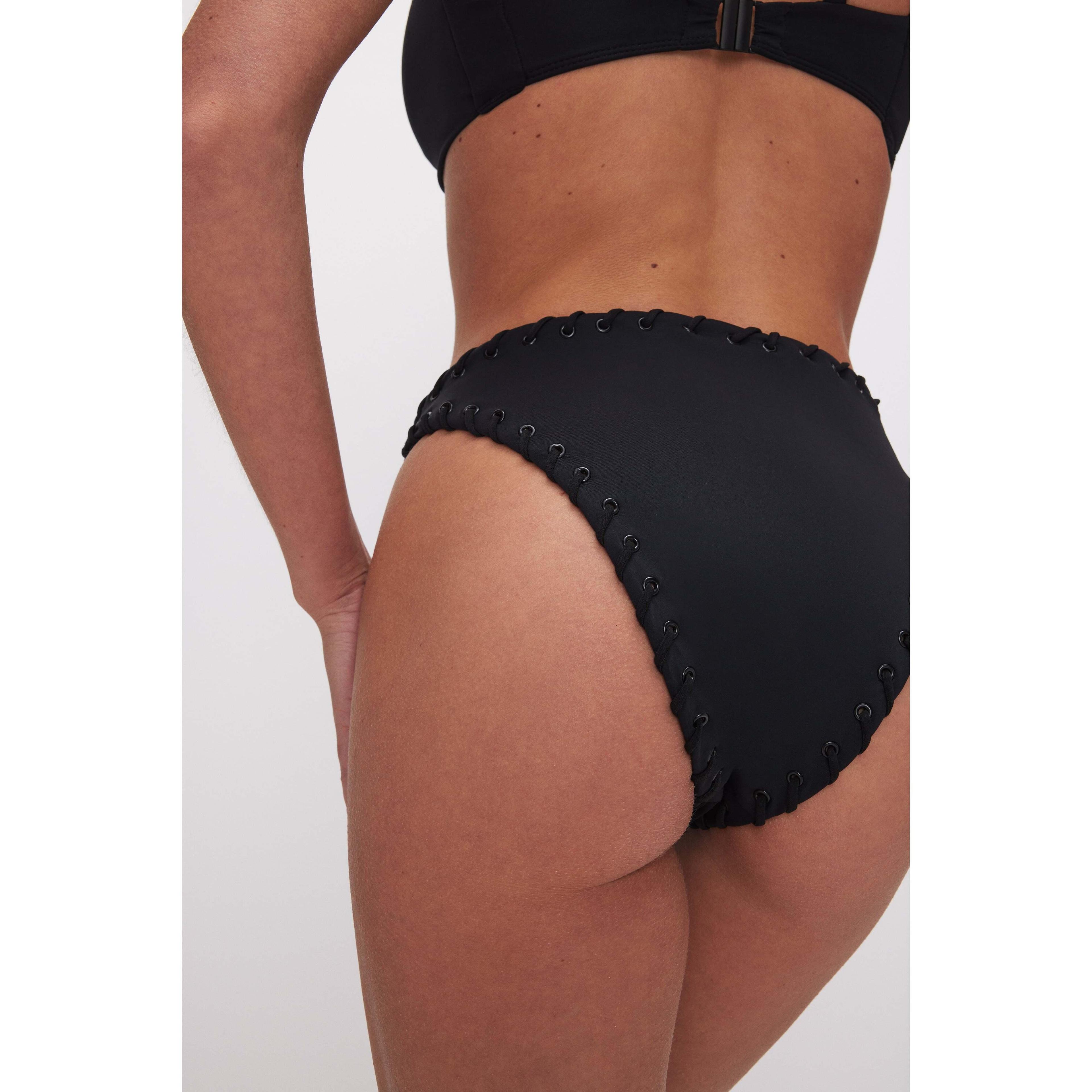 Womens Whip Stitch Compression Cheeky Bikini Bottom | Black, Size XL | Good American by Khlo Kardashian Product Image