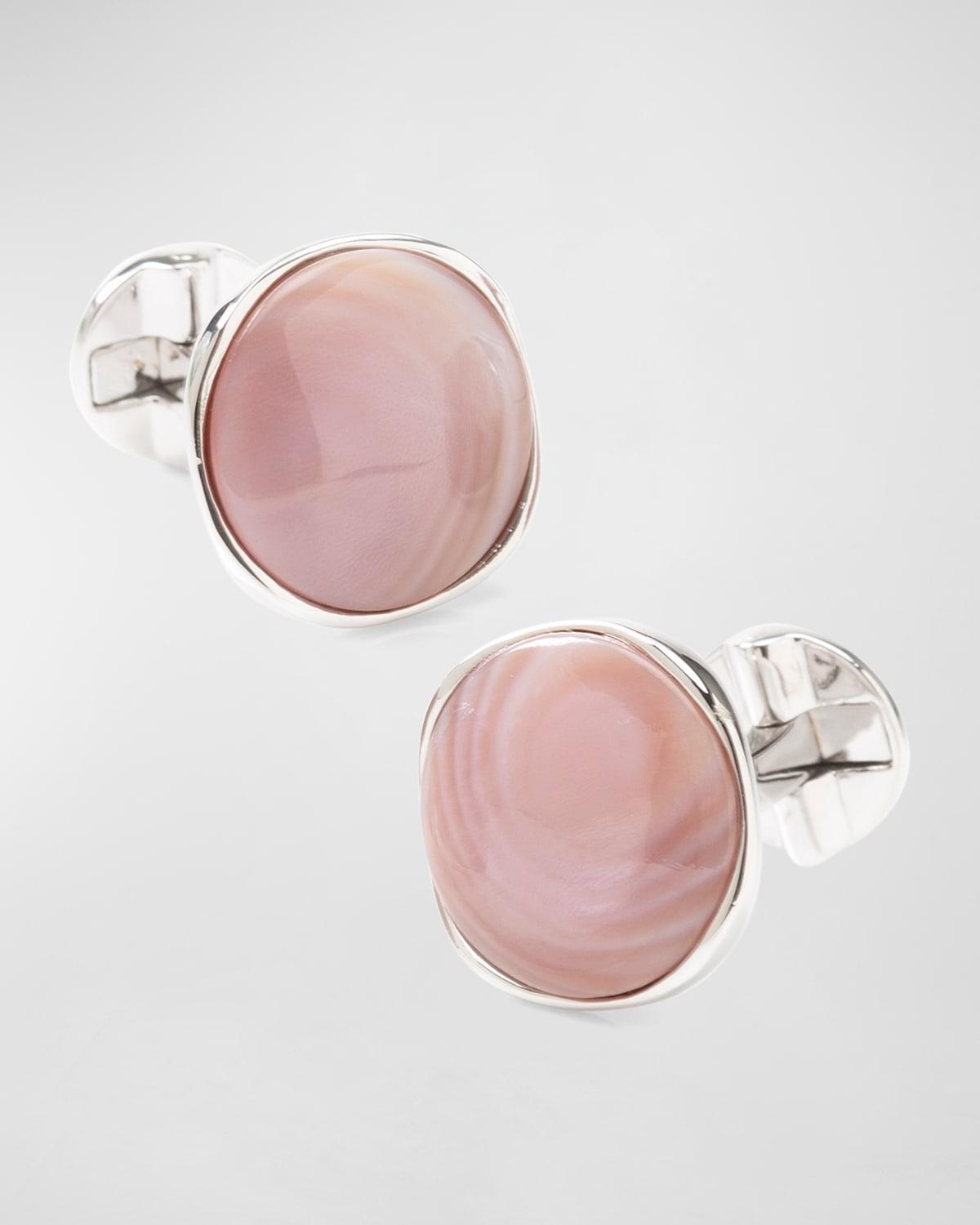 Mens Classic Sterling Silver & Pink Mother Of Pearl Cufflinks Product Image