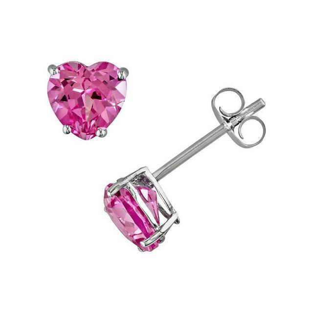 Stella Grace 10k White Gold Lab-Created Pink Sapphire Heart Stud Earrings, Womens Product Image