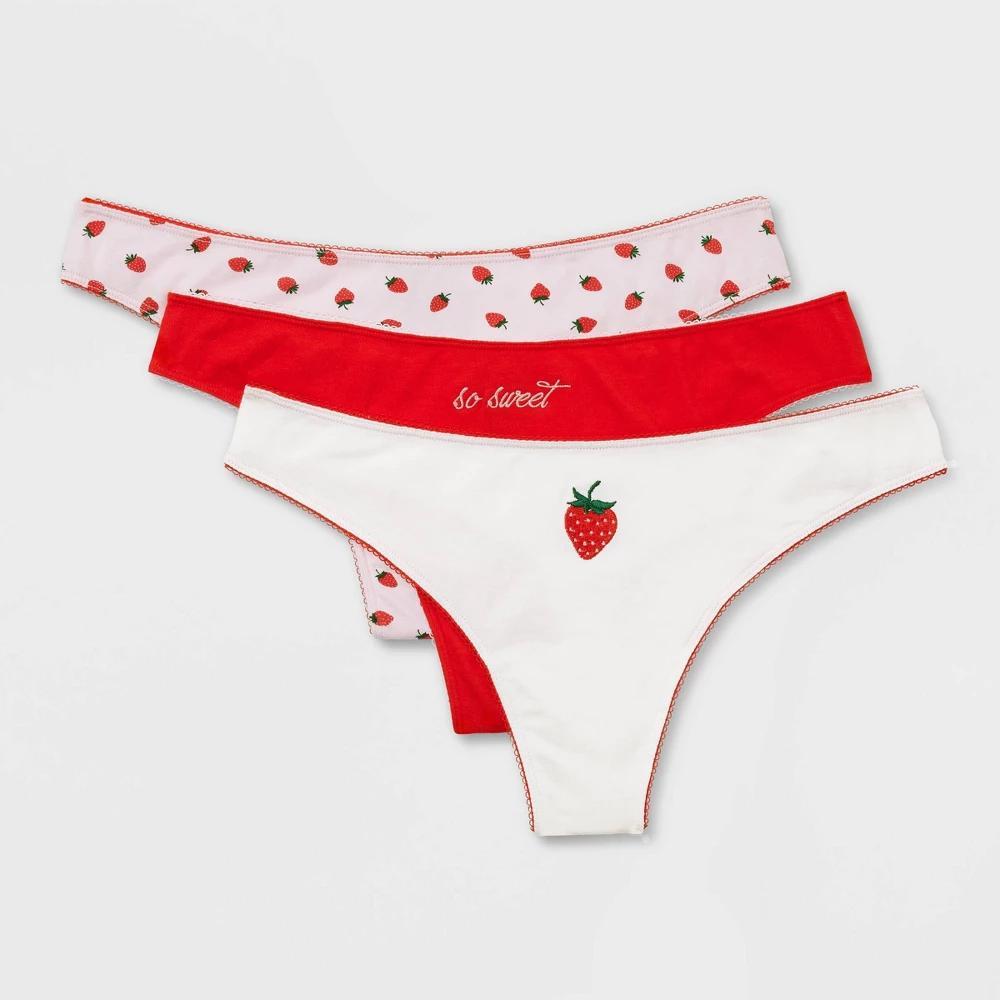 Womens 3pk Sweet Strawberries Thong - Colsie Red Product Image