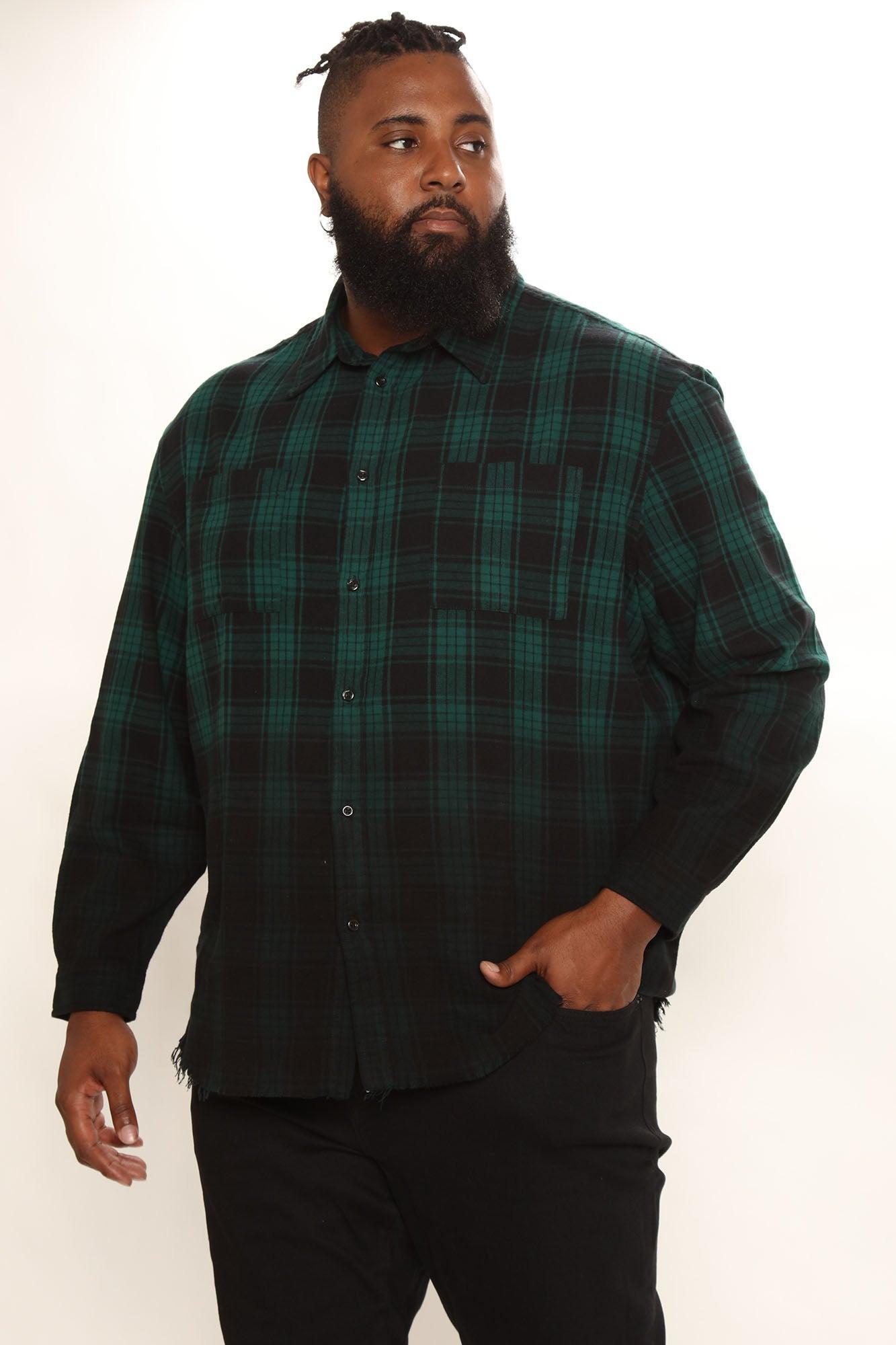 Sunset Dip Dye Flannel Shirt - Green/Black Product Image