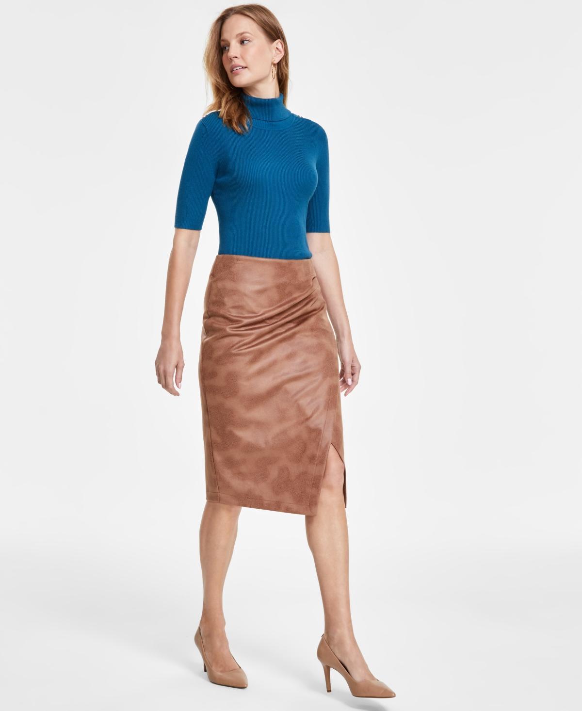 T Tahari Womens Burnout Faux-Wrap Split-Hem Midi Skirt product image