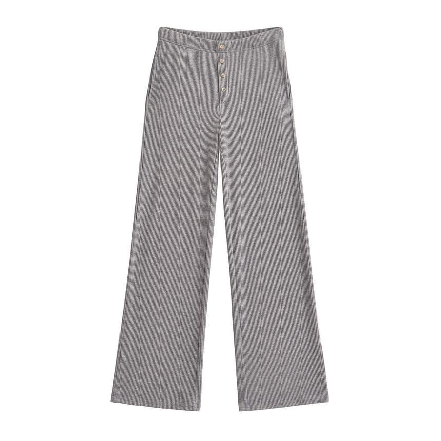 Mid Rise Plain Knit Wide Leg Pants product image