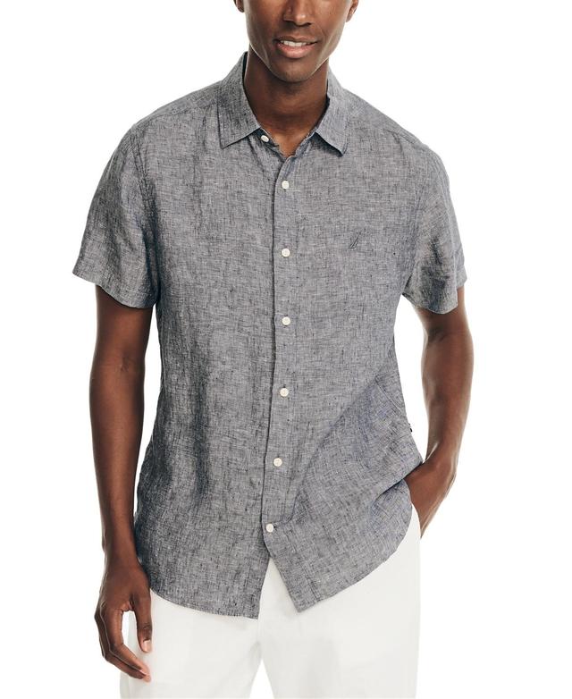 Nautica Mens Classic-Fit Solid Linen Short-Sleeve Shirt Product Image