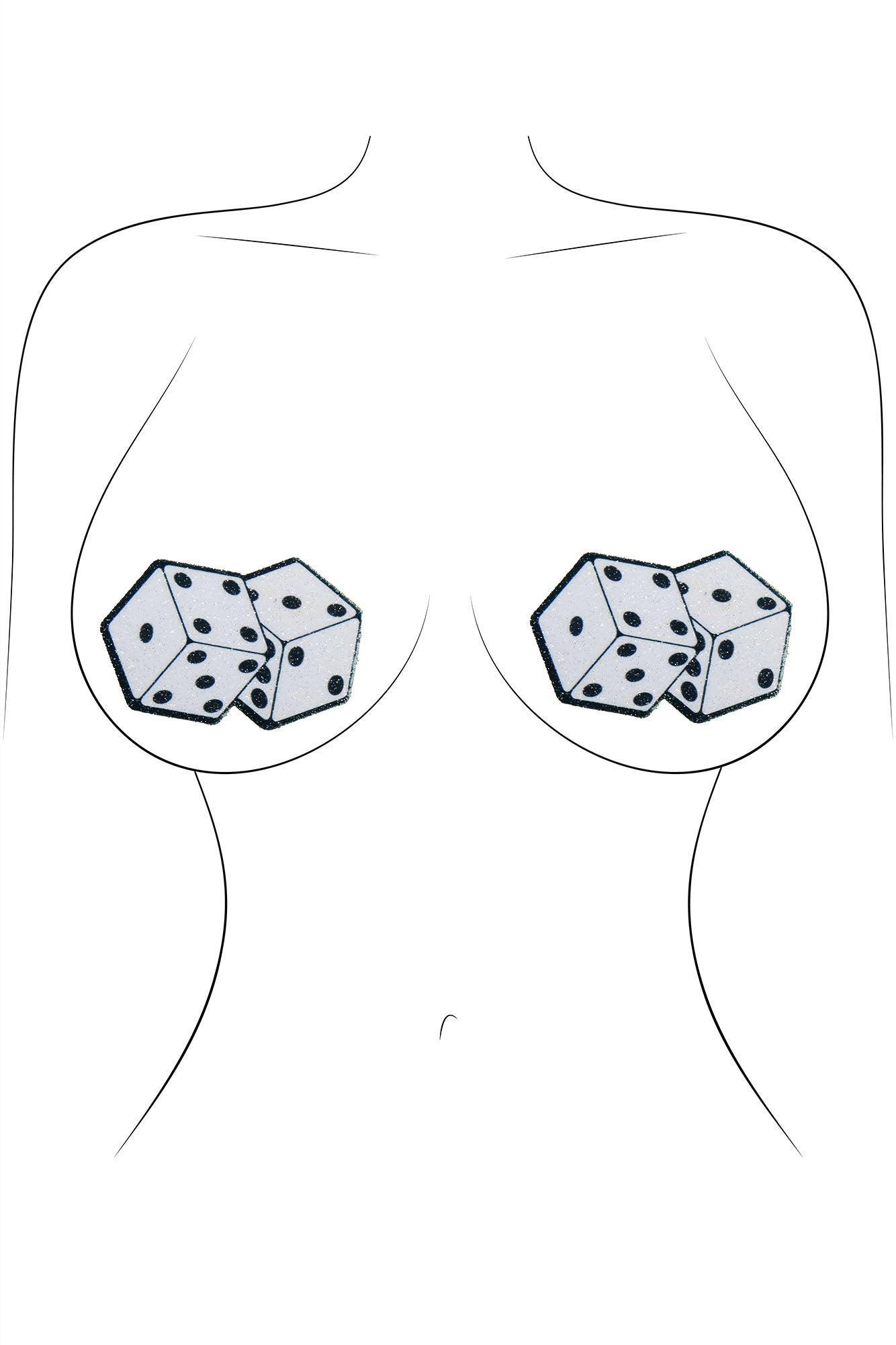 Pair Of Dice Glitter Nipple Cover Pasties - White Product Image