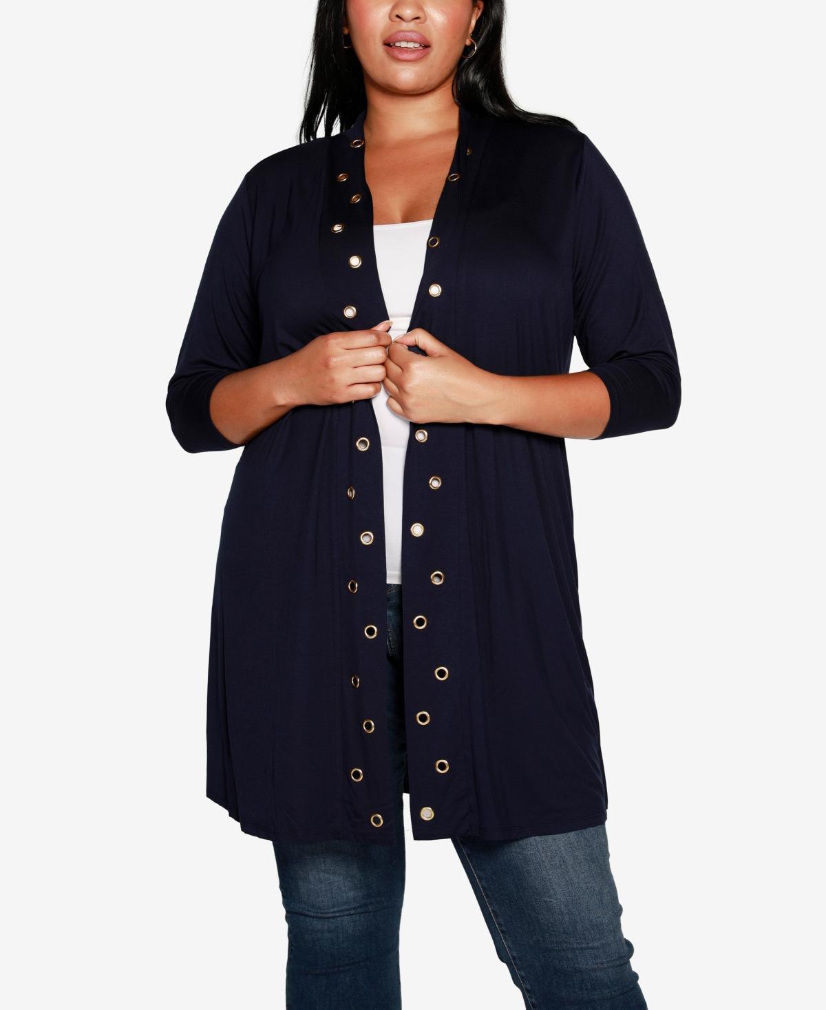 Belldini Plus Size Grommet-Trim Duster Cardigan Product Image