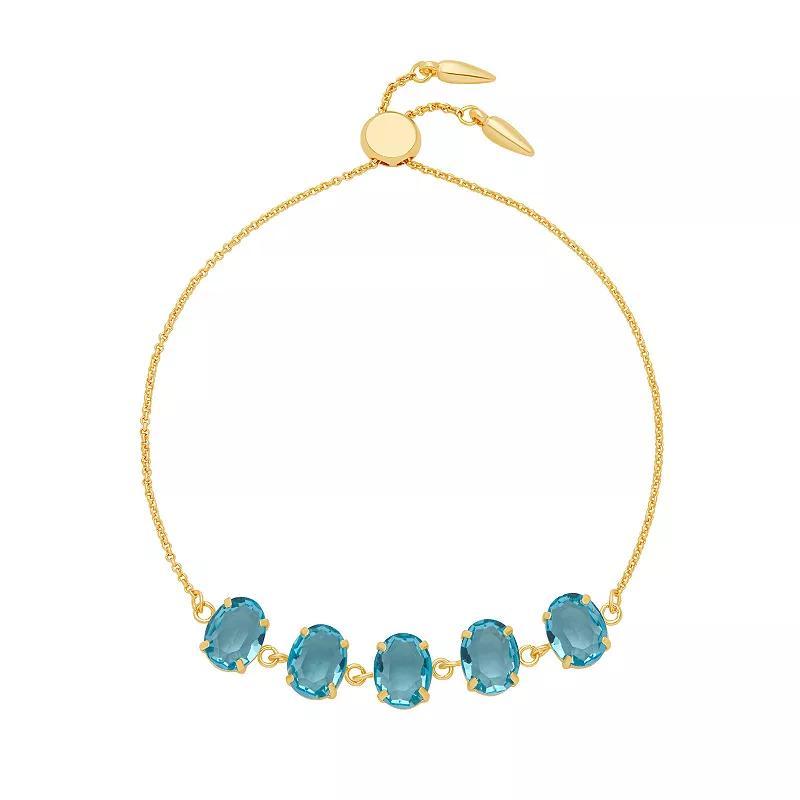 Emberly Gold Tone Aqua Stone Adjustable Bracelet, Womens, Yellow Gold Tone Aqua Product Image