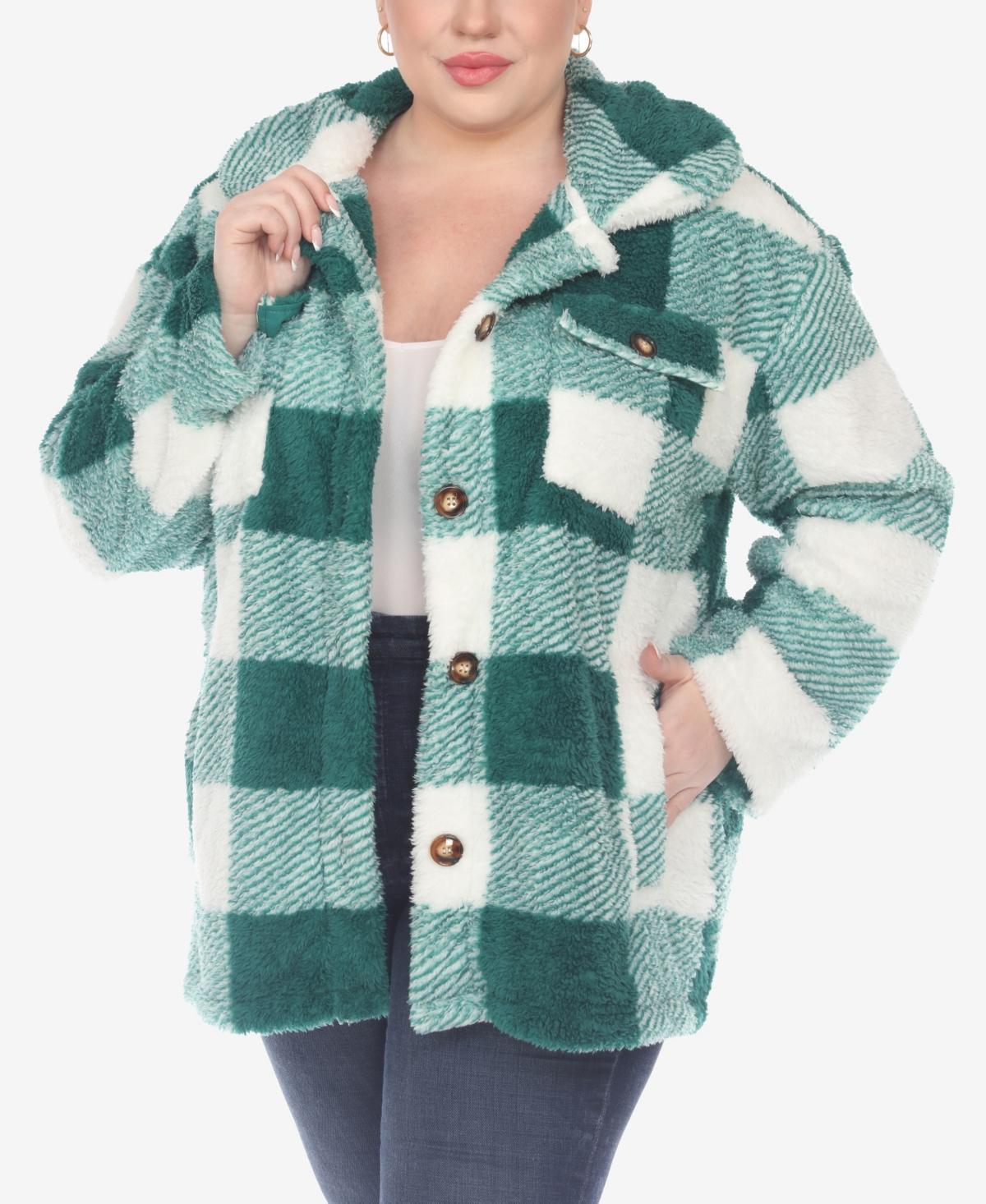 White Mark Plus Size Plaid Shacket Jacket Product Image