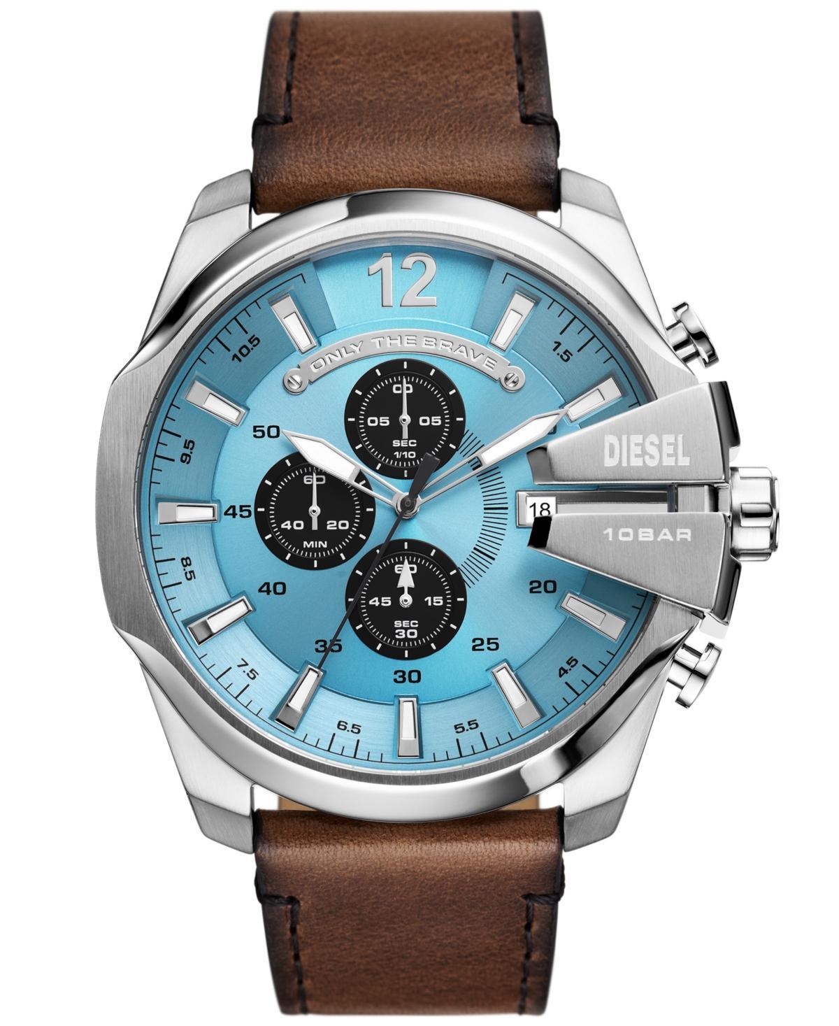 Diesel Mens Blue Dial Mega Chief Chronograph Brown Leather Watch Product Image