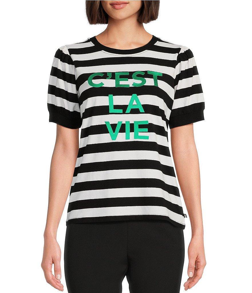 KARL LAGERFELD PARIS Stripe Knit Short Sleeve Crew Neckline Tee Shirt product image