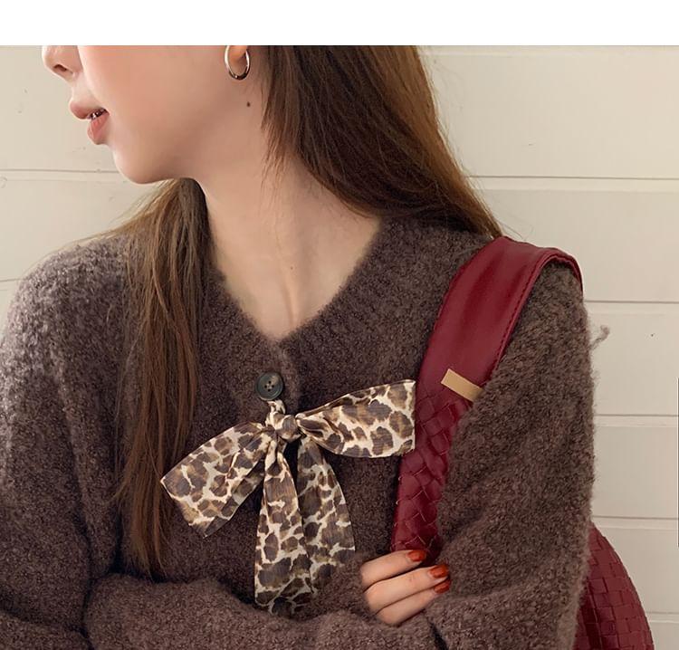 Round Neck Leopard Print Bow Cardigan Product Image