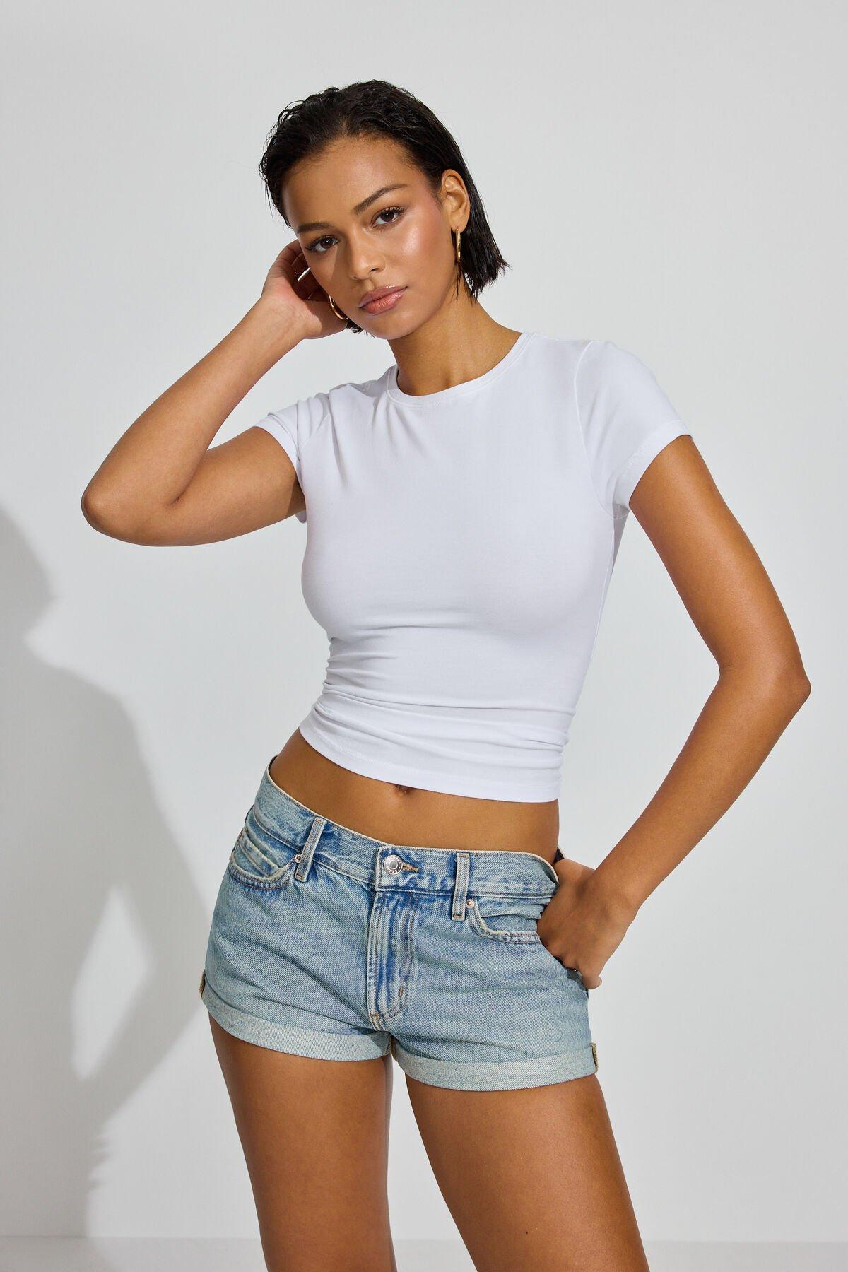 Low Rise Cuffed Denim Shorts Product Image