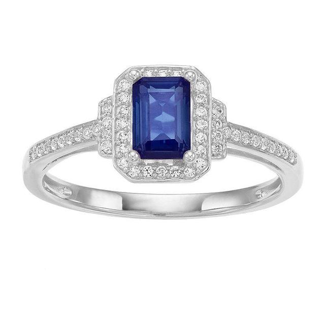 10k White Gold Sapphire & 1/6 Carat T.W. Diamond Halo Ring, Womens, Blue Product Image